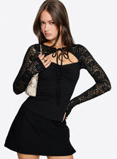 Whitnea Long Sleeve Lace Cut Out Top Black