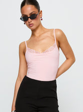 Aetherial Lace Detail Bodysuit Pink