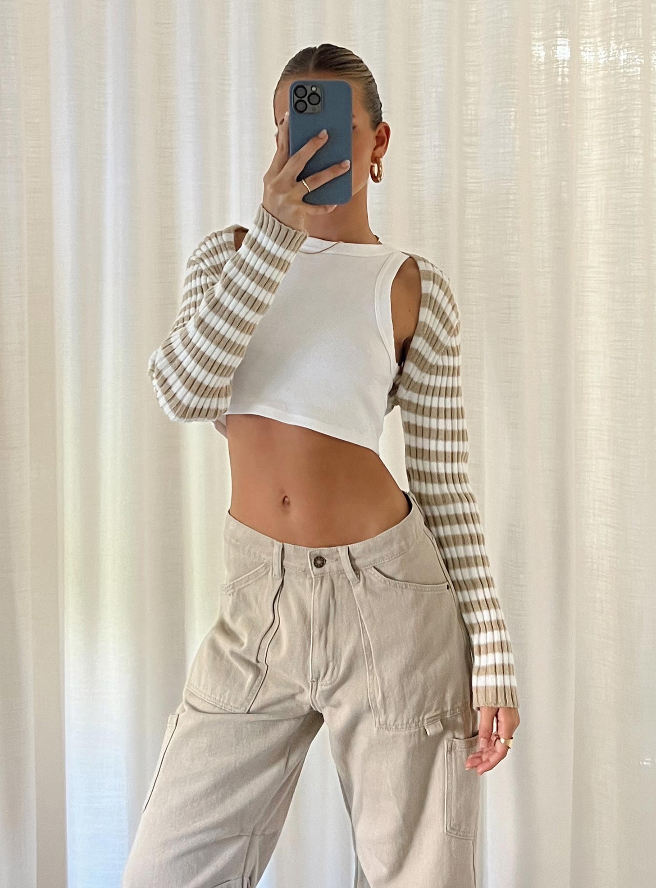 Aytan Bolero Sweater Beige/White