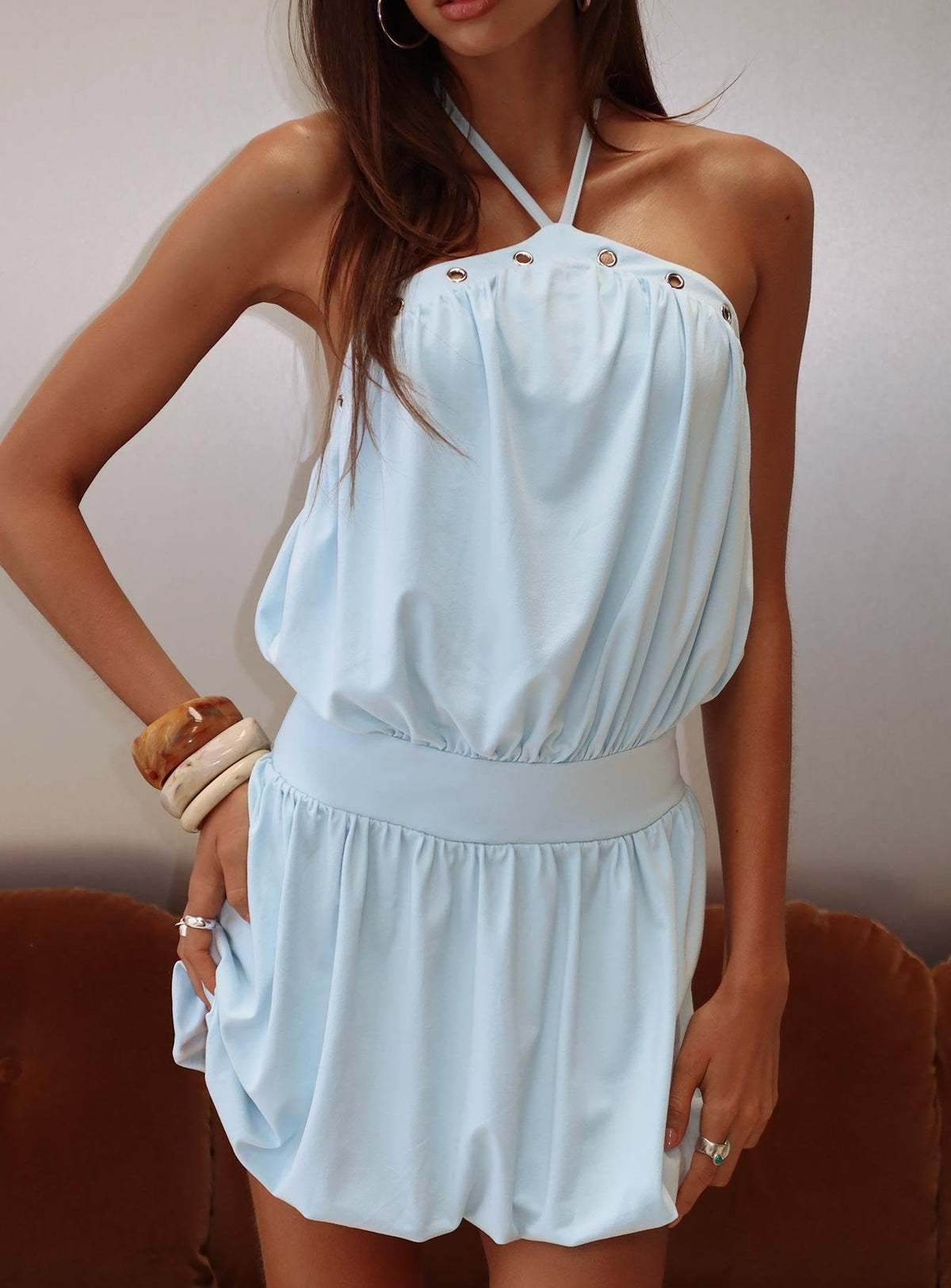 Sunnee Eyelet Detail Playsuit Icy Blue