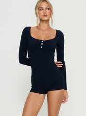 Snoozy Sleep Button Up Rib Playsuit Navy
