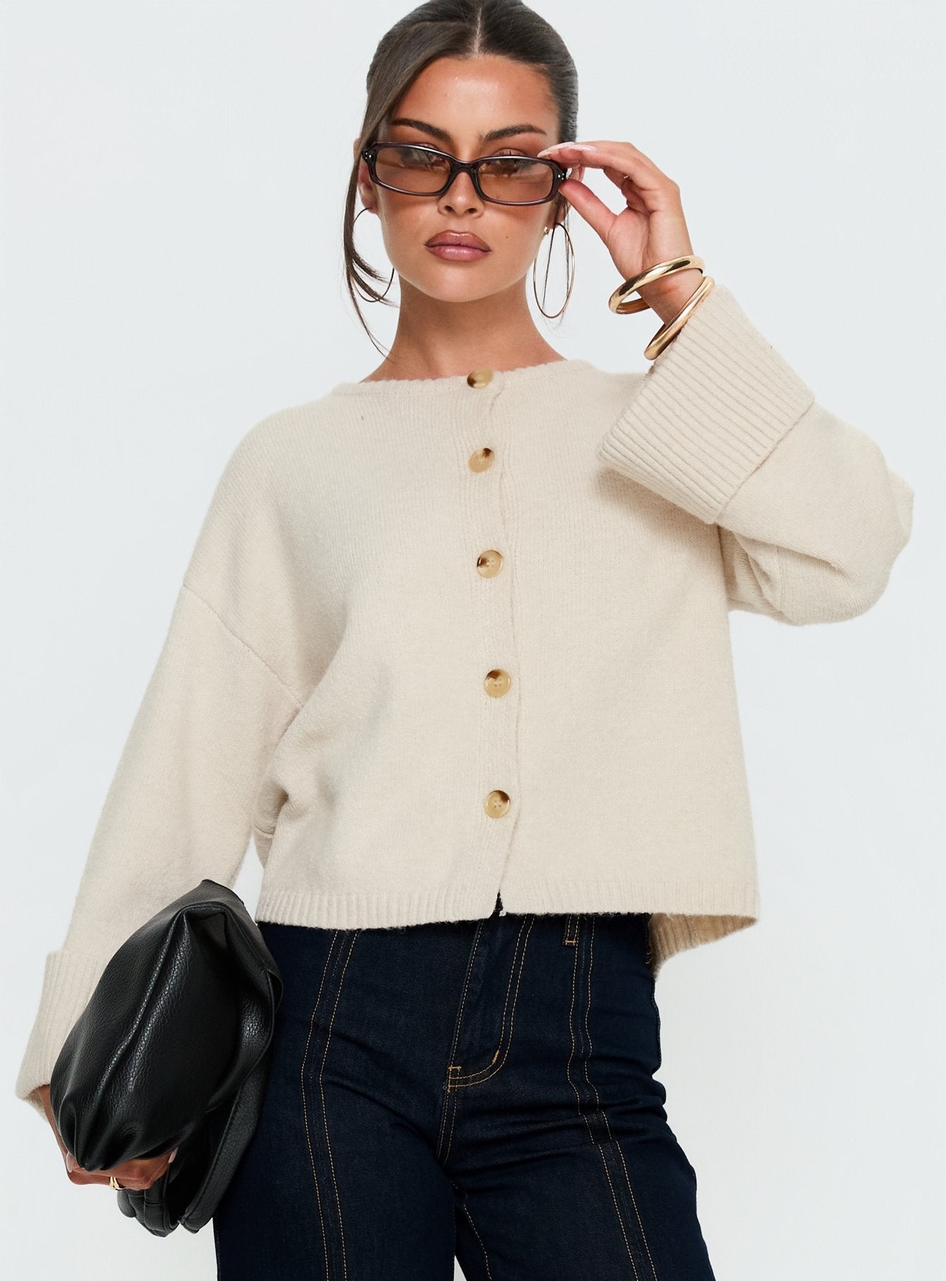 Shinead Cuffed Knit Cardigan White