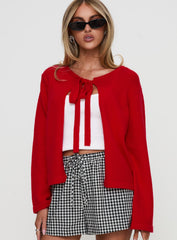 Norine Tie Up Knit Sweater Red