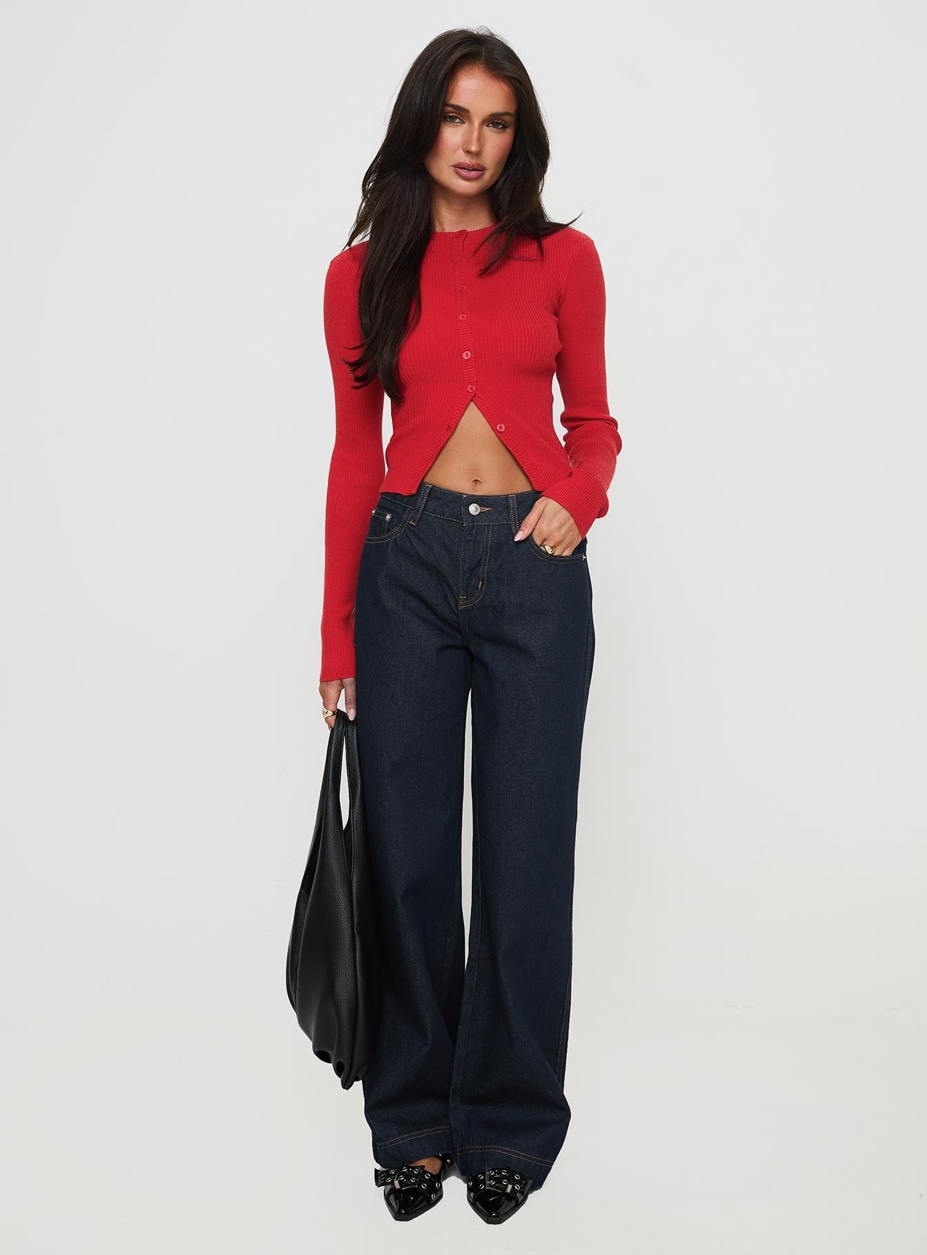 Jankins Mid Rise Baggy Jeans Dark Blue Wash