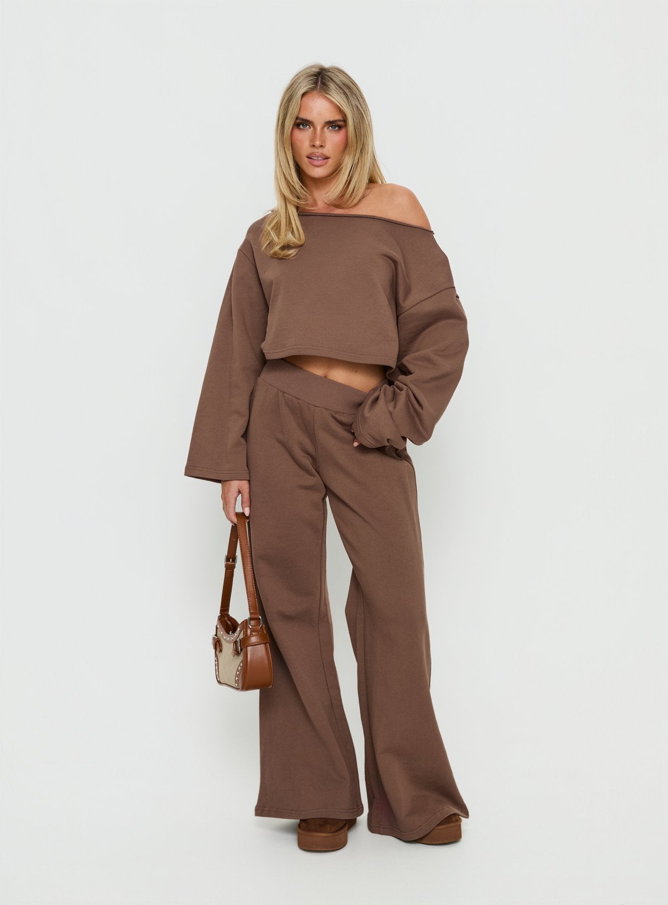 Retreat Raw Edge Off Shoulder Jumper Cocoa