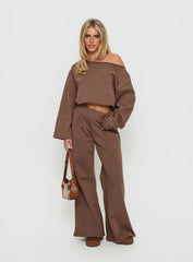 Retreat Raw Edge Off Shoulder Jumper Cocoa