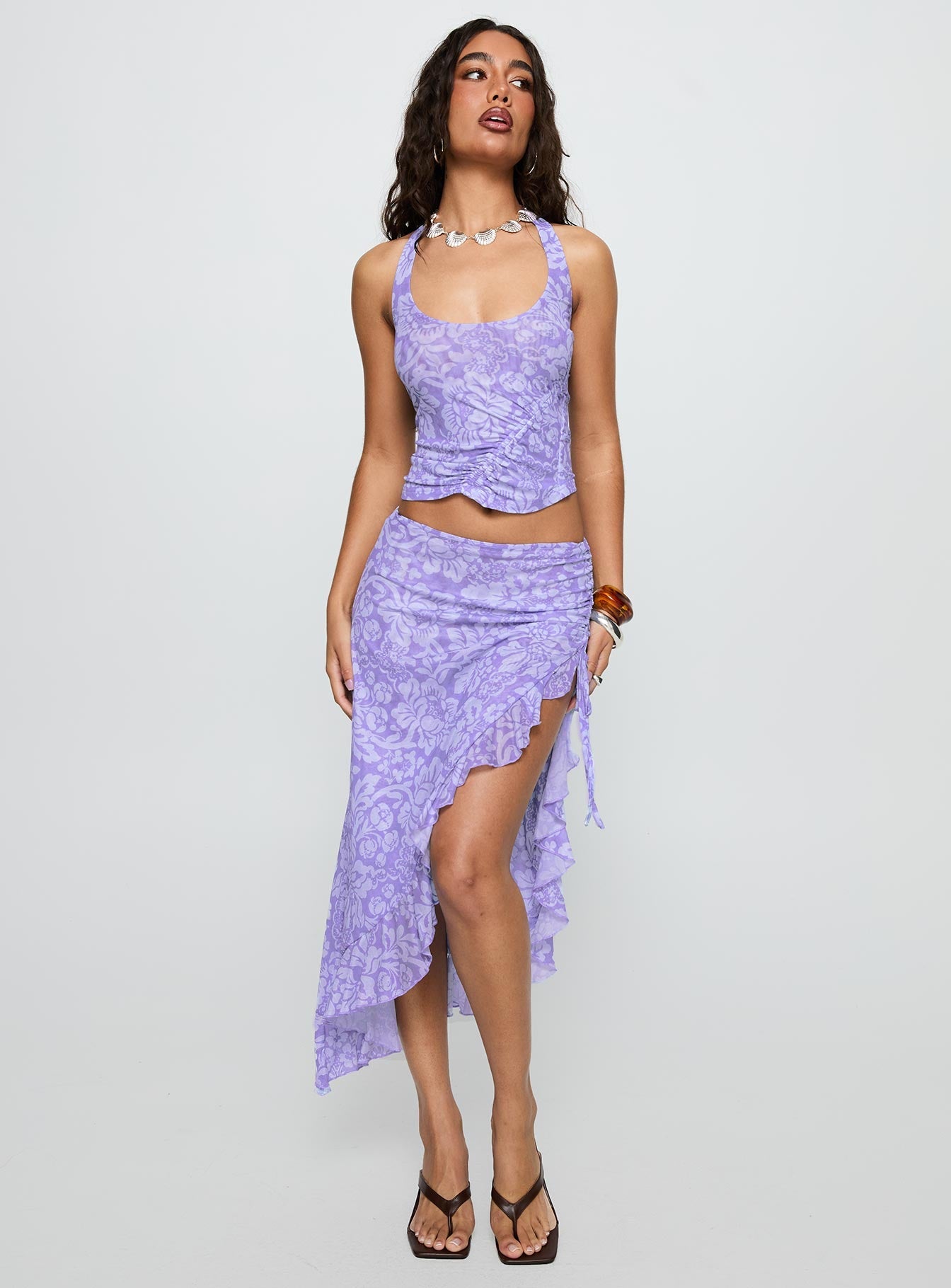 Rains And Pours Mesh Set Purple Floral