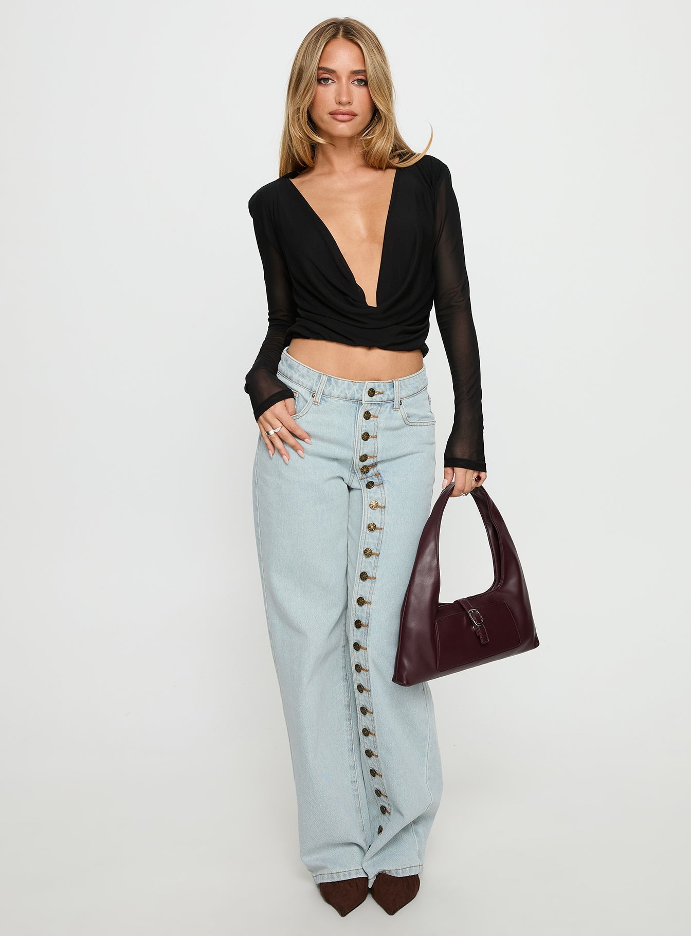 Carefree Days Long Sleeve Cowl Neck Top Black