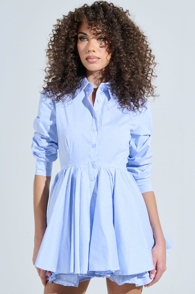 THE IT GIRL MINI DRESS IN STRIPED POPLIN