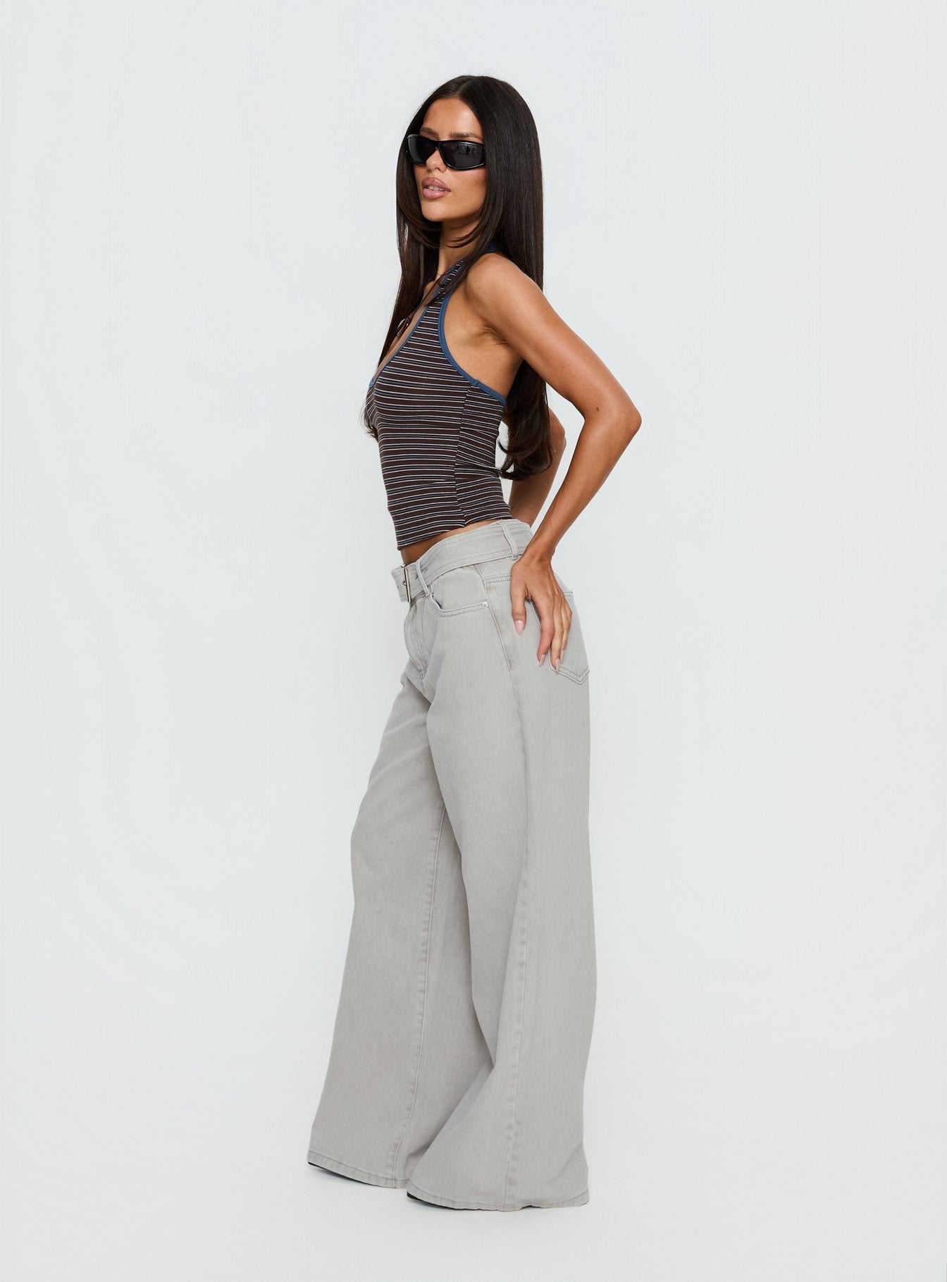 Katlin Mid Rise Wide Leg Buckle Detail Jeans Desert Wash
