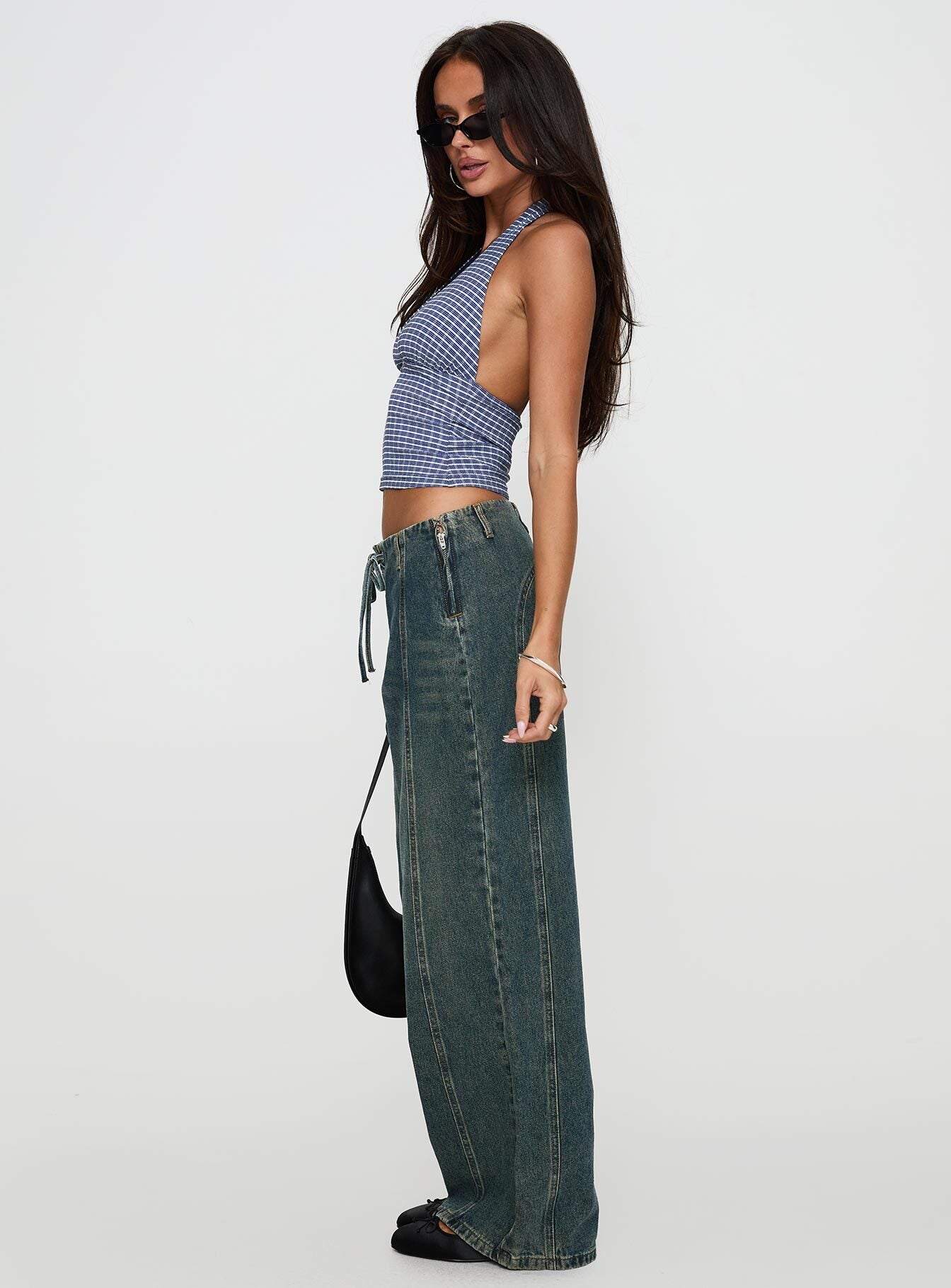 San Mateo Low Rise Wide Leg Tie Up Jeans Vintage Wash