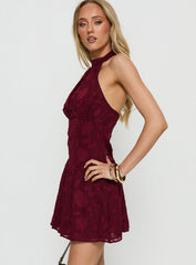 Devane High Neck Halter Playsuit Red