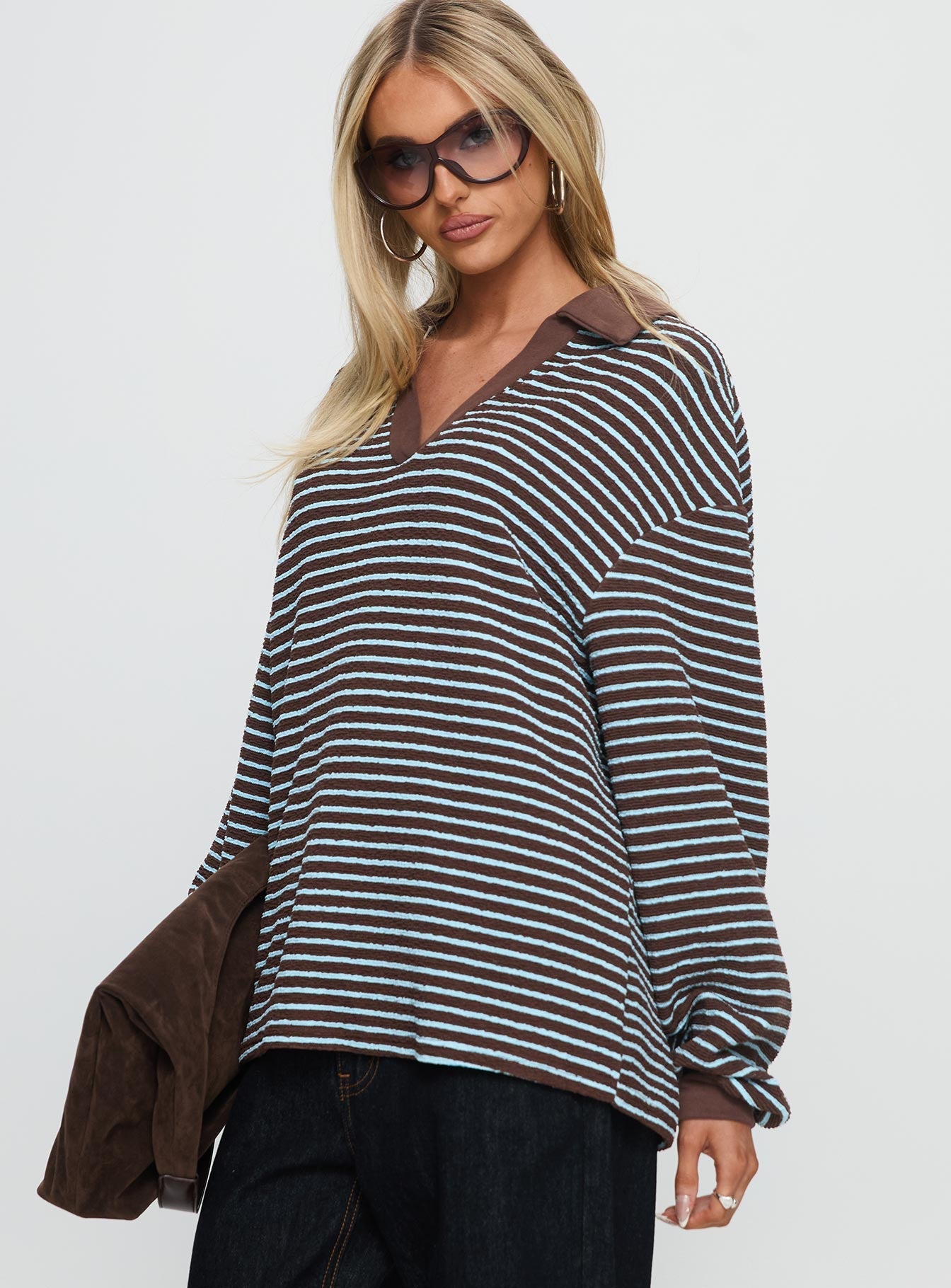 Rigbys Collared Jumper Brown / Blue Stripe