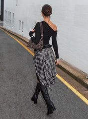 Scholar Asymmetrical Midi Skirt Grey Check
