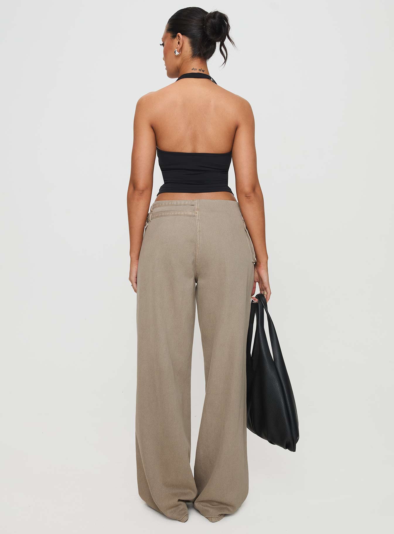 Paltrow Mid Rise Wide Leg Cargo Jeans Washed Brown Petite