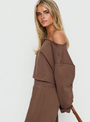 Retreat Raw Edge Off Shoulder Jumper Cocoa