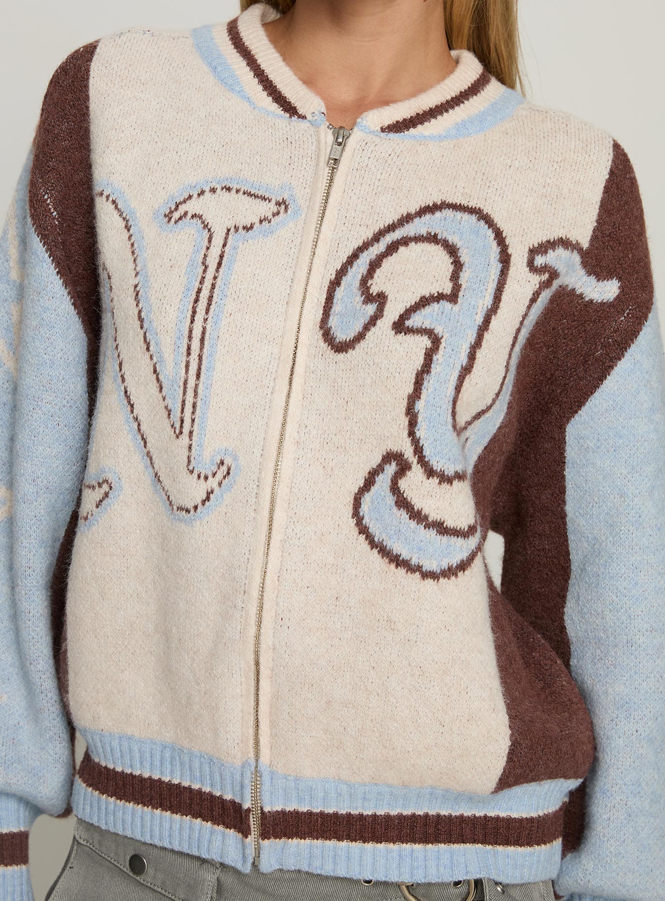 Brandyce Graphic Knit Jacket Blue / Chocolate
