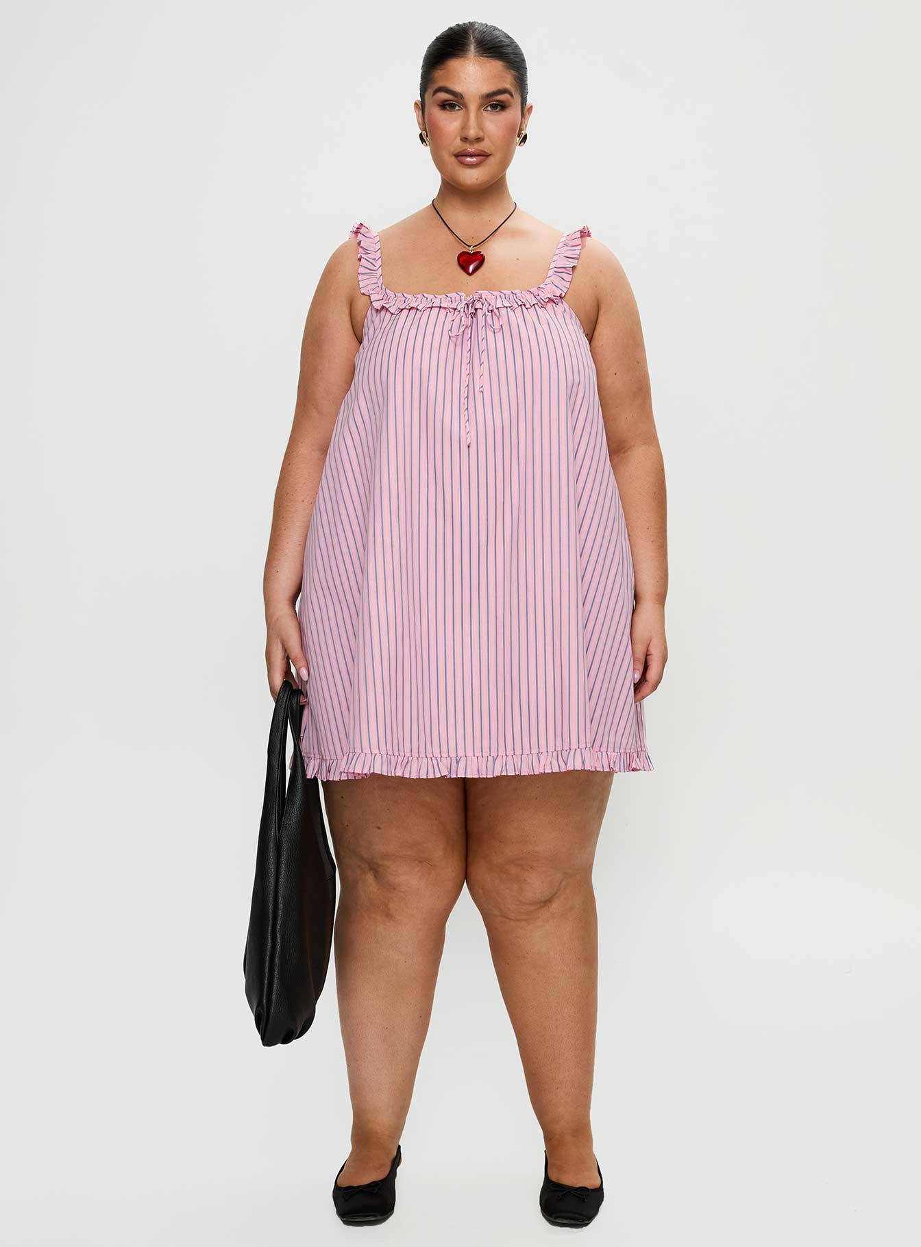Zalina Babydoll Mini Dress Pink Stripe Curve