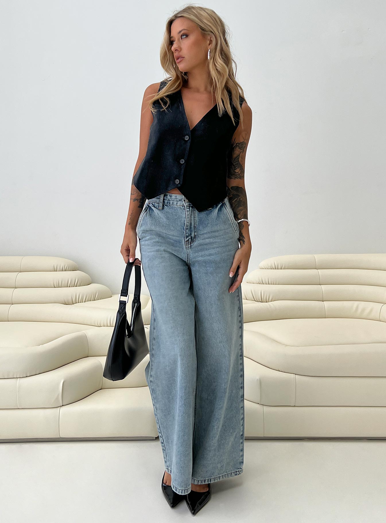 Jewelz High Rise Wide Leg Jeans Light Wash