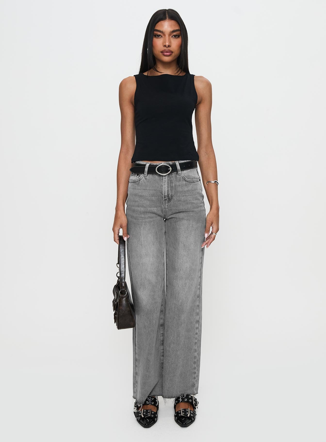Henesey High Rise Straight Leg Jeans Washed Grey