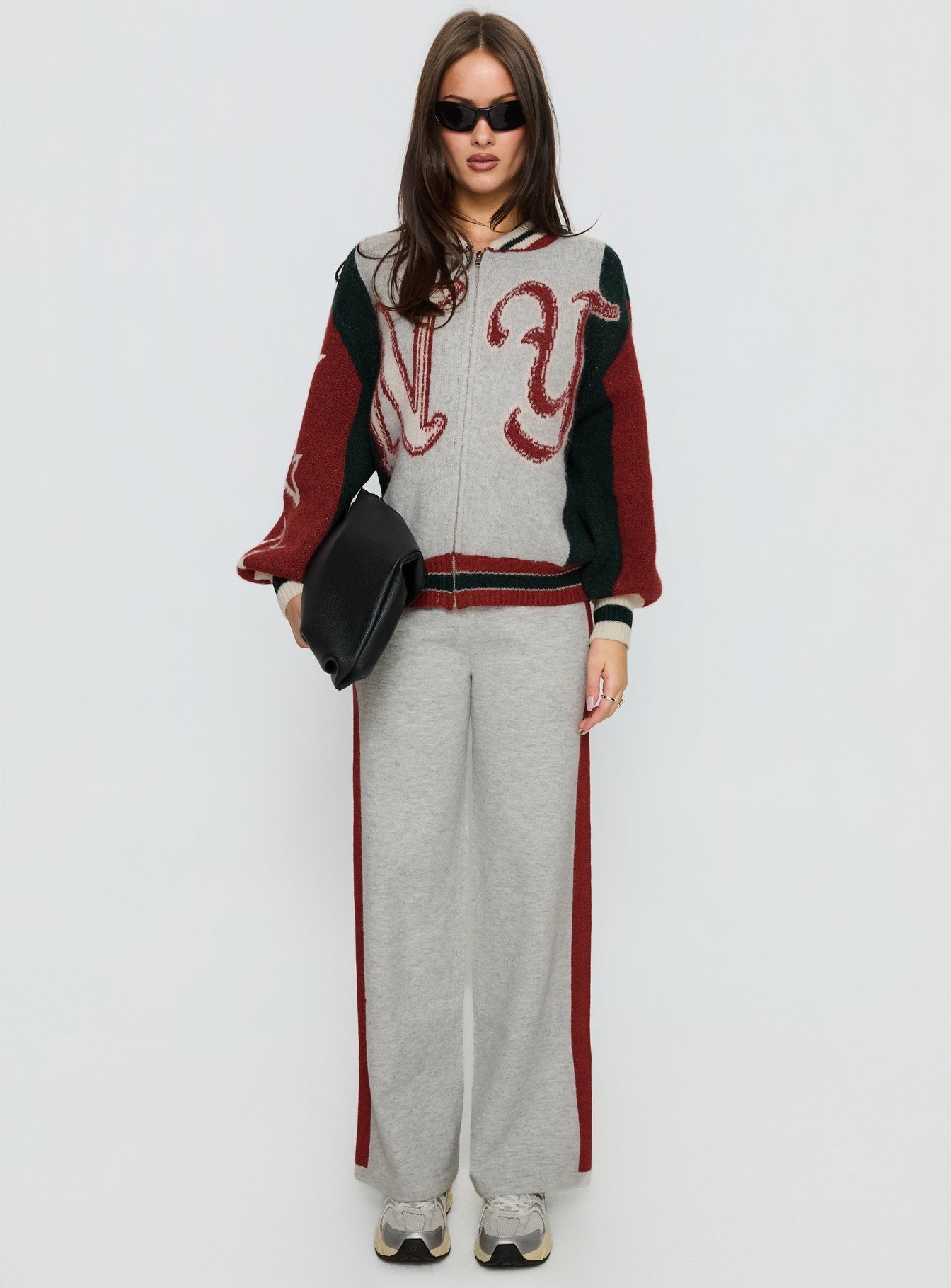 Brandyce Straight Leg Knit Pants Grey / Red