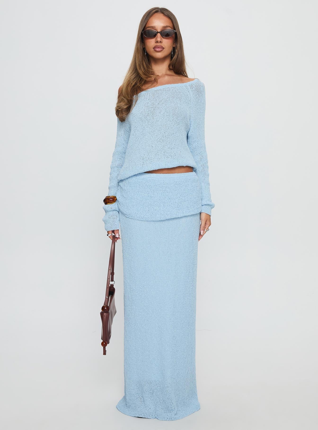 Ravira Wide Neck Knit Sweater Blue