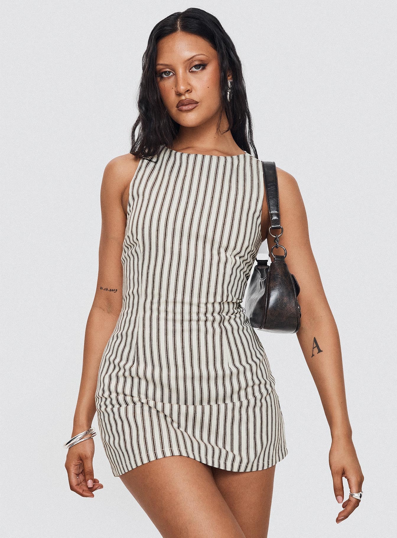 Yumiko Romper Brown Stripe Tall