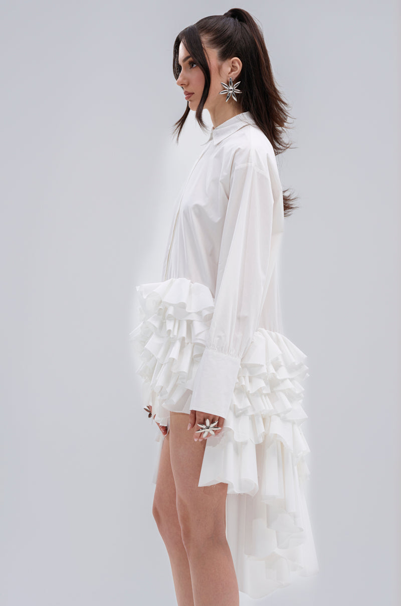 KIND OF A BIG DEAL POPLIN HIGH LOW DRESS IN WHITE