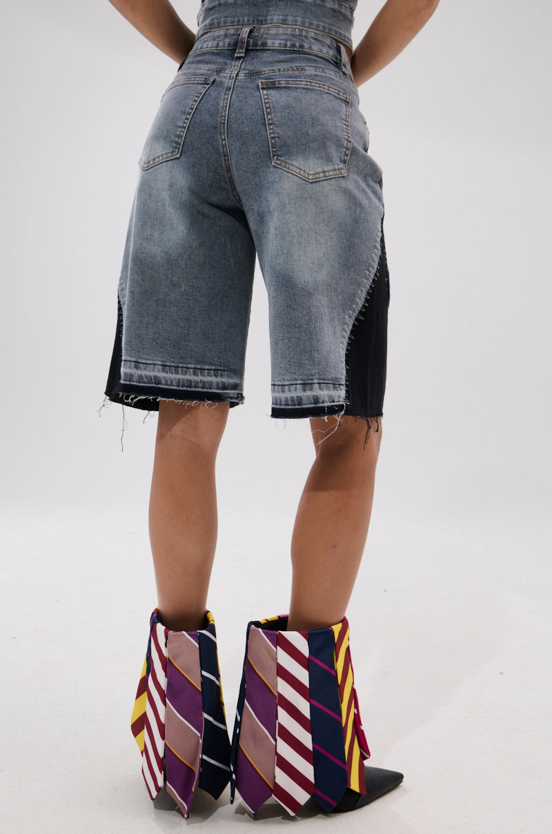 VINTAGE DENIM BERMUDA SHORT WITH PATCHES