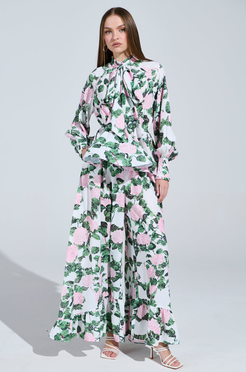 DIANE FLORAL WIDE LEG RUFFLE PANT