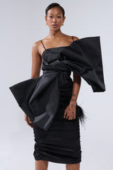 ONE OF ONE BOW MIDI DRESS IN BLACK