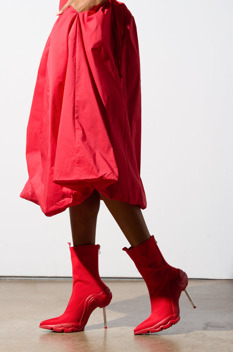 AZALEA WANG WILBER BOOTIE WITH STRETCH NEOPRENE IN RED
