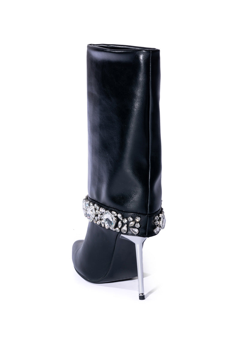 AZALEA WANG BRIAR PEEP TOE FOLD OVER BOOTIE IN BLACK