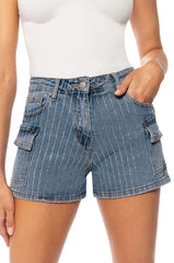 BRITTNI RHINESTONE CARGO DENIM SHORT