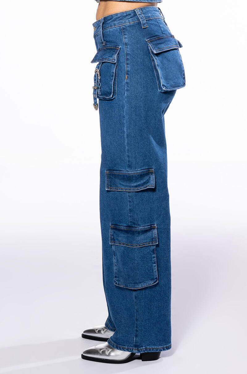 CALYPSO MID RISE WIDE LEG JEANS