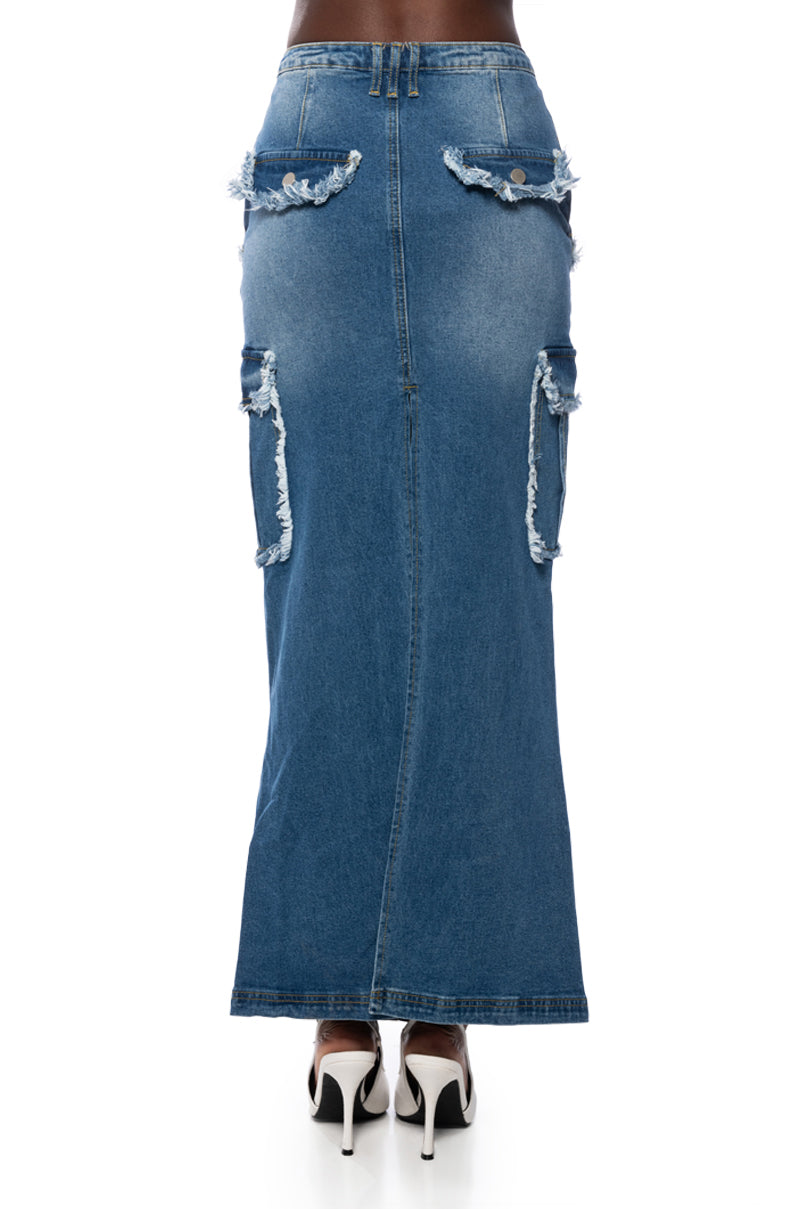 DATE DAYS FRAYED EDGE MAXI SKIRT