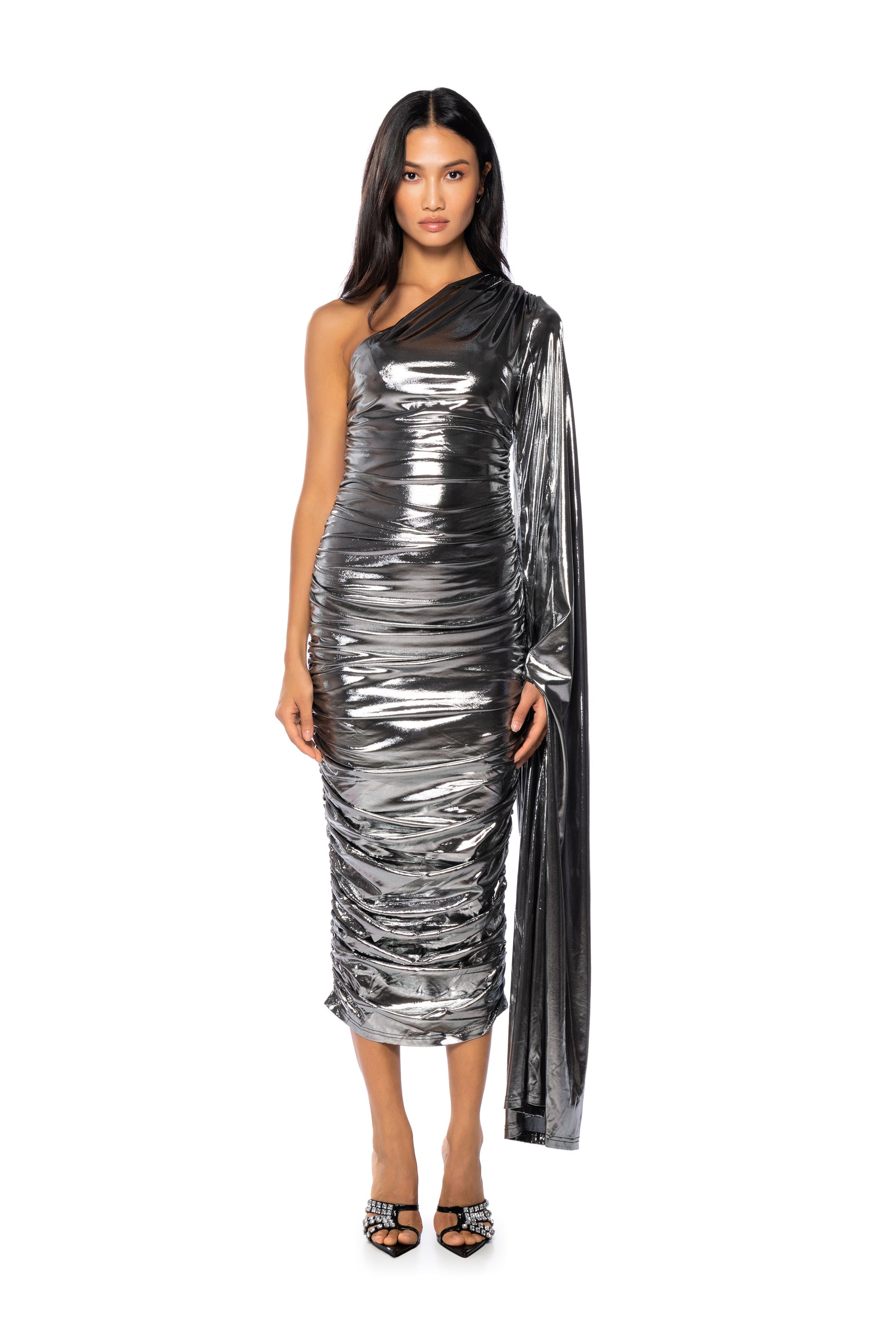 EXTRA AF ONE SHOULDER MIDI DRESS