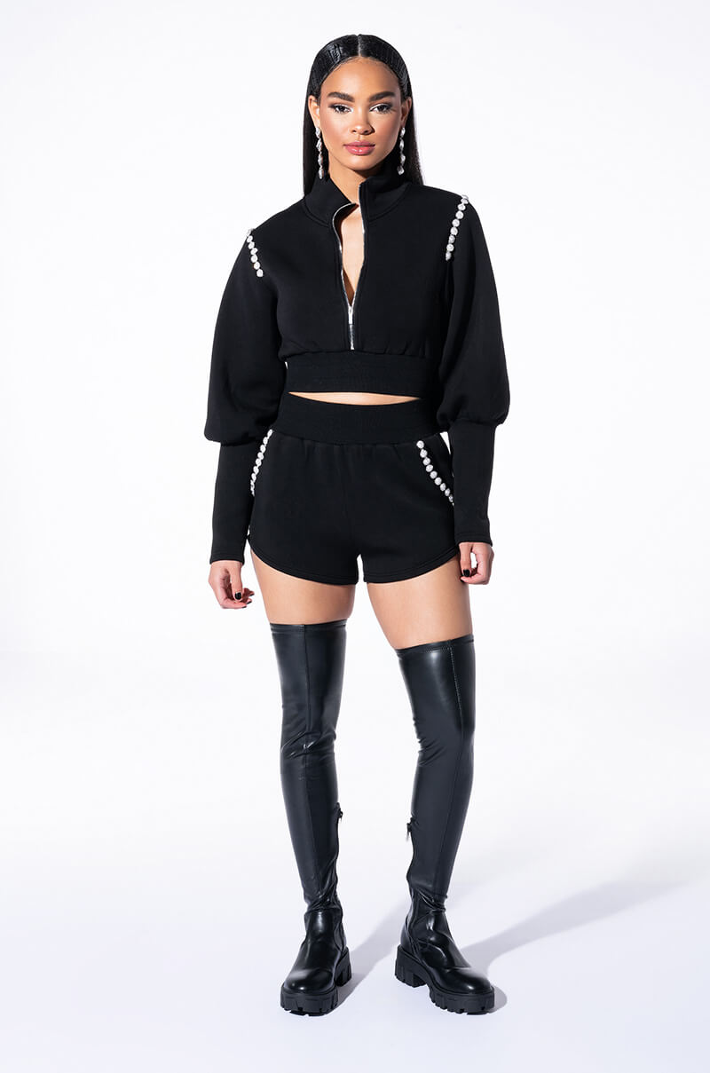 GEMINI PEARL DETAIL SCUBA BOOTY SHORT