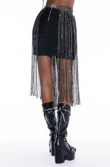 GLAM QUEEN RHINESTONE FRINGE SKIRT