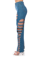 IN LOVE WITH THE DEVIL CUT OUT DETAILED JEANS