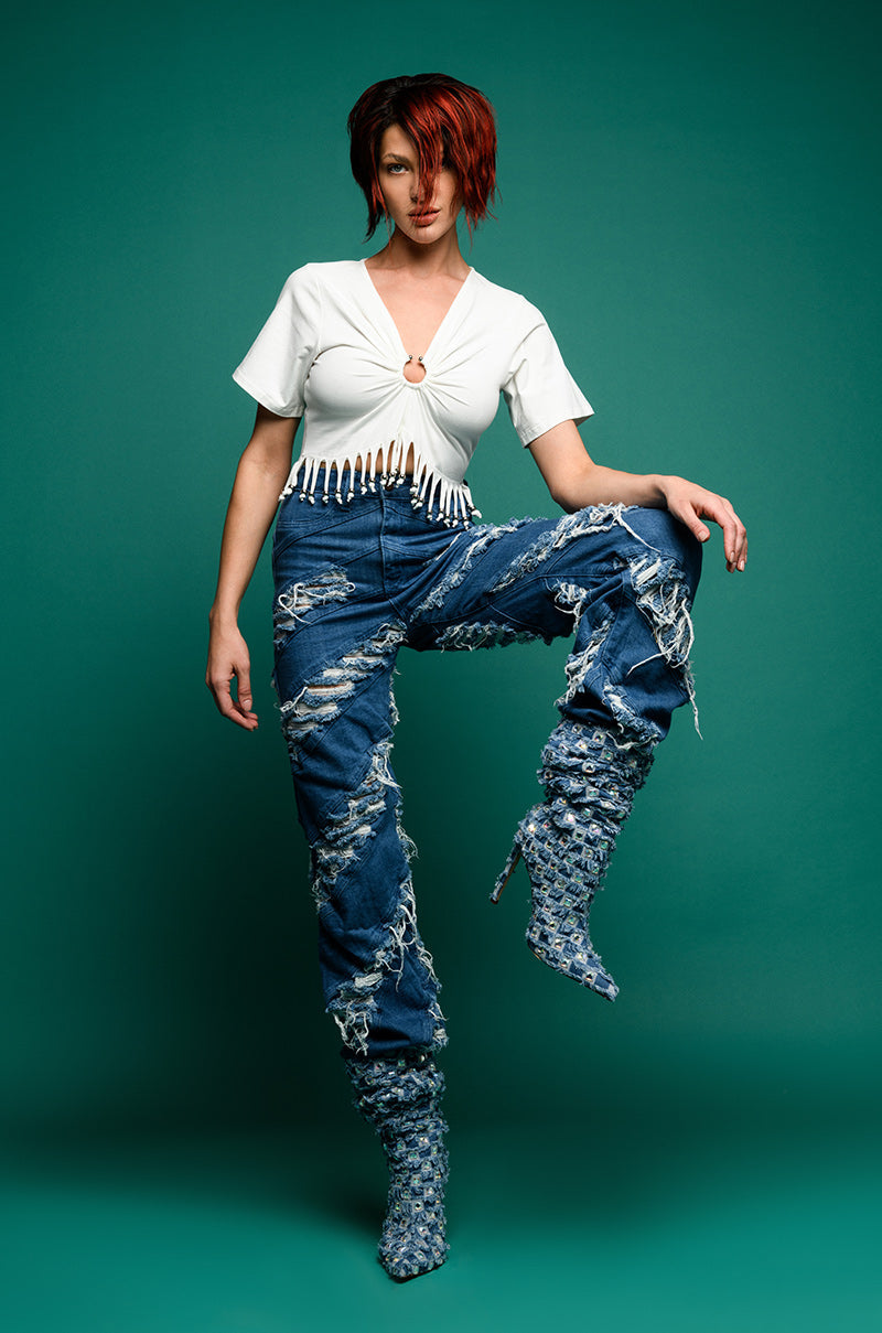 MONICA CONTOUR FRAYED JEANS