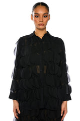 NEXT TIME TEXTURED BUTTON DOWN BLOUSE
