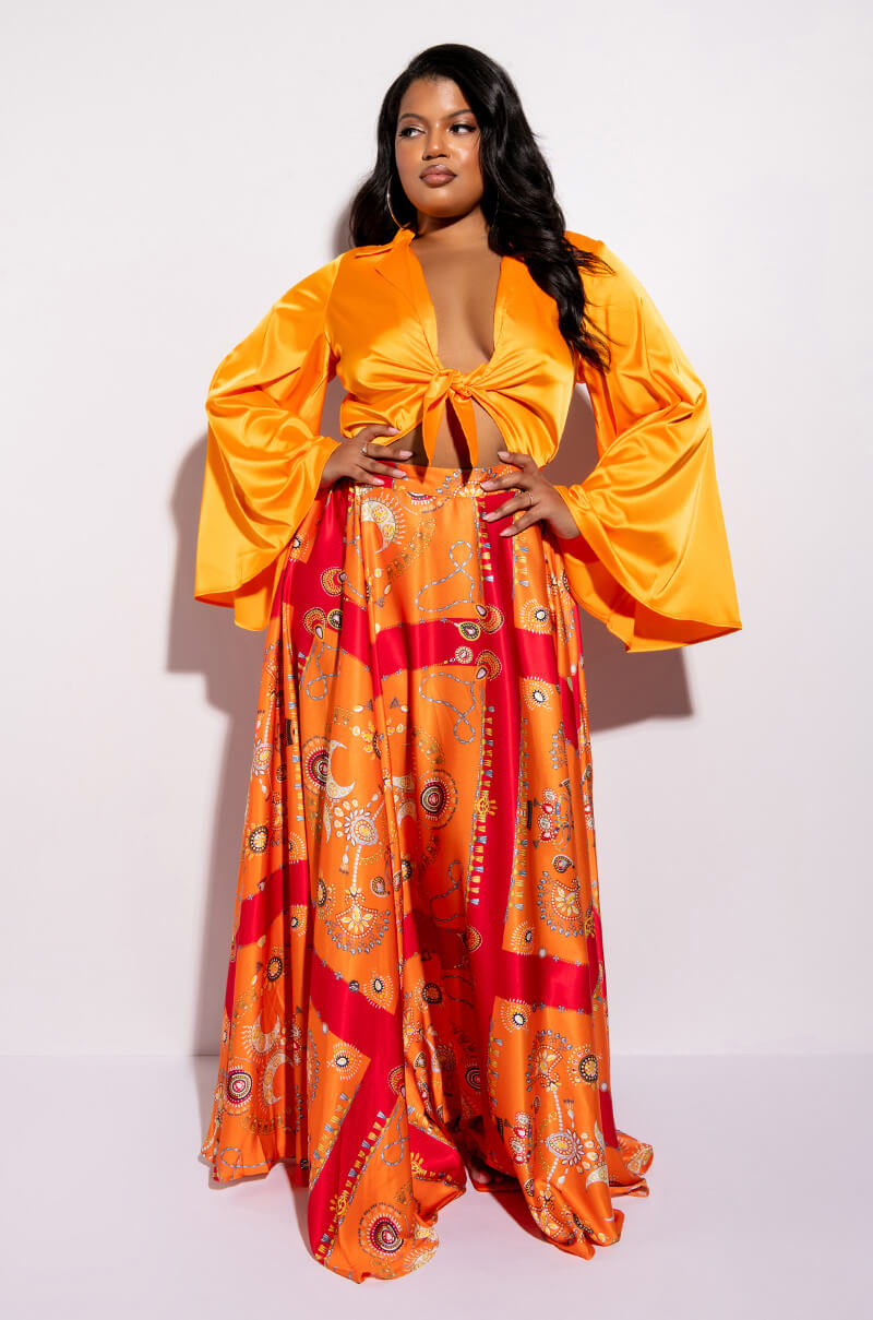 PLUS PLACES TO BE SATIN MAXI WRAP SKIRT