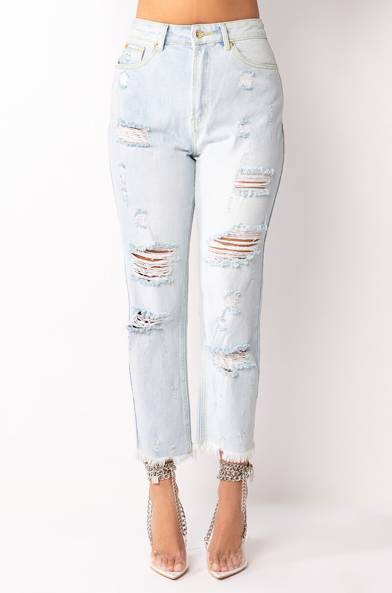 BENVENUTO HIGH RISE DISTRESSED MOM JEANS