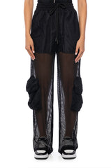 CARGO POCKET MESH SHEER JOGGER IN BLACK