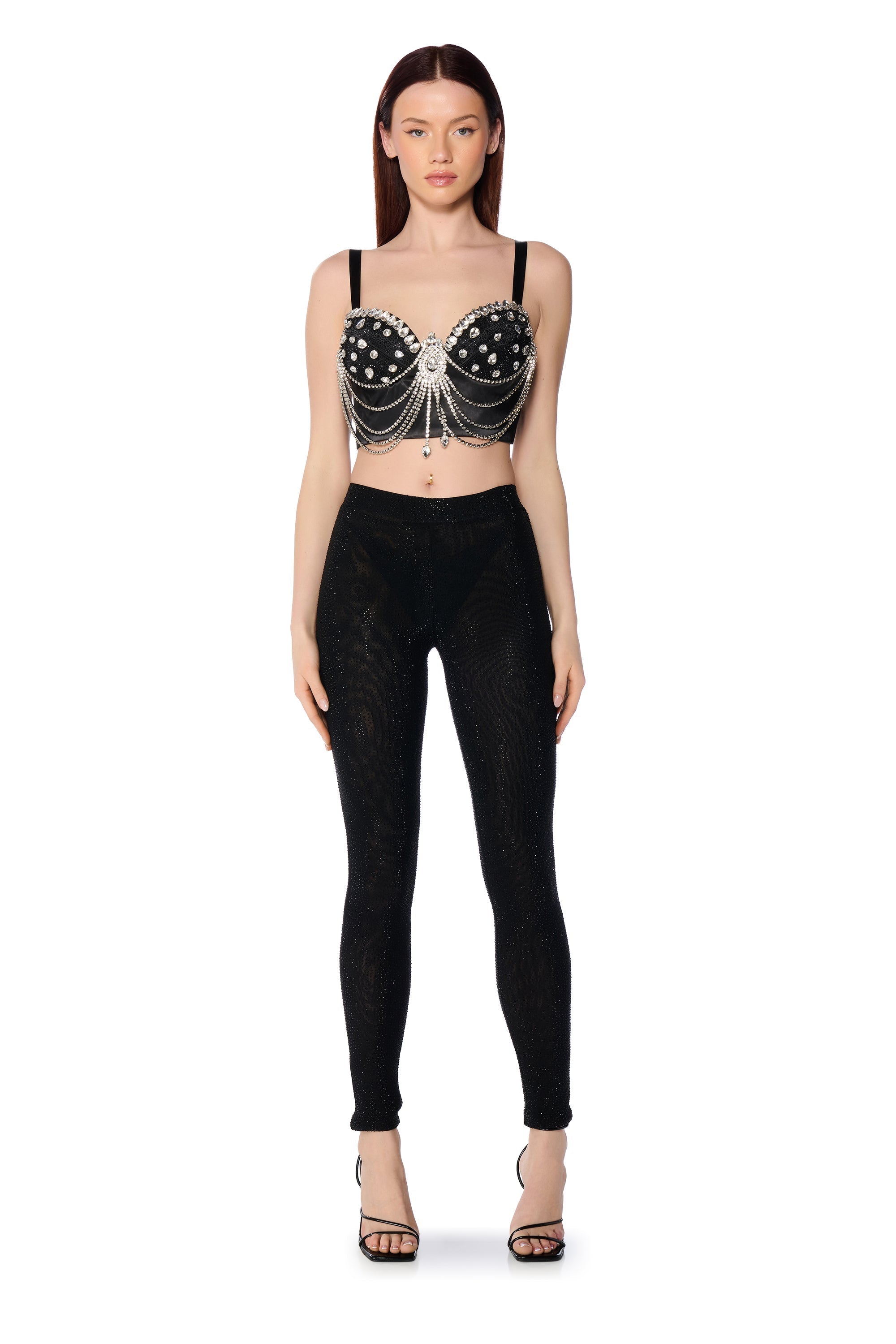 SPEAK MY TRUTH RHINESTONE BRALETTE TOP IN BLACK