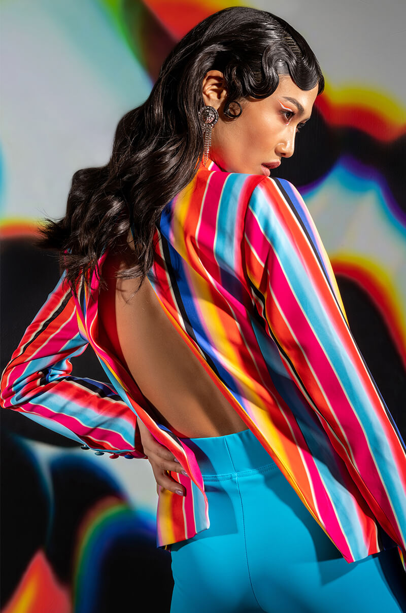 OPEN BACK MULTI STRIPE BLAZER