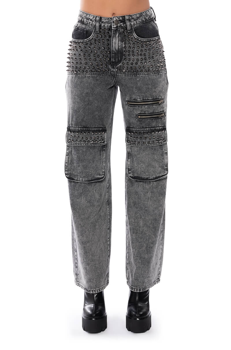 TURN IT UP STUD EMBELLISHED UTILITY JEANS