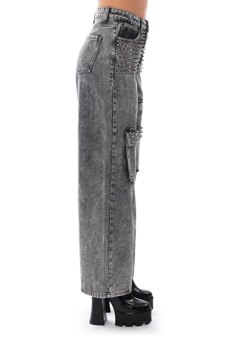 TURN IT UP STUD EMBELLISHED UTILITY JEANS
