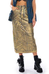 GIGI METALLIC PATCHWORK DENIM SKIRT